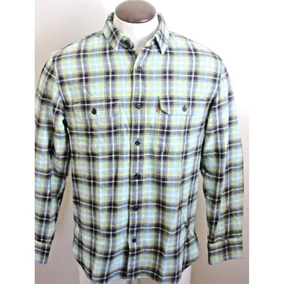Levi's Men's The Worker Relaxed button up Plaid Shirt Green Blue Black Plaid - Picture 1 of 5